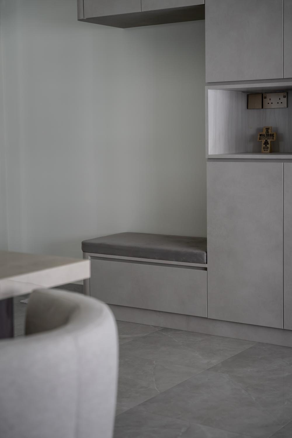 Contemporary Entryway with Seating Bench and Shoe Rack