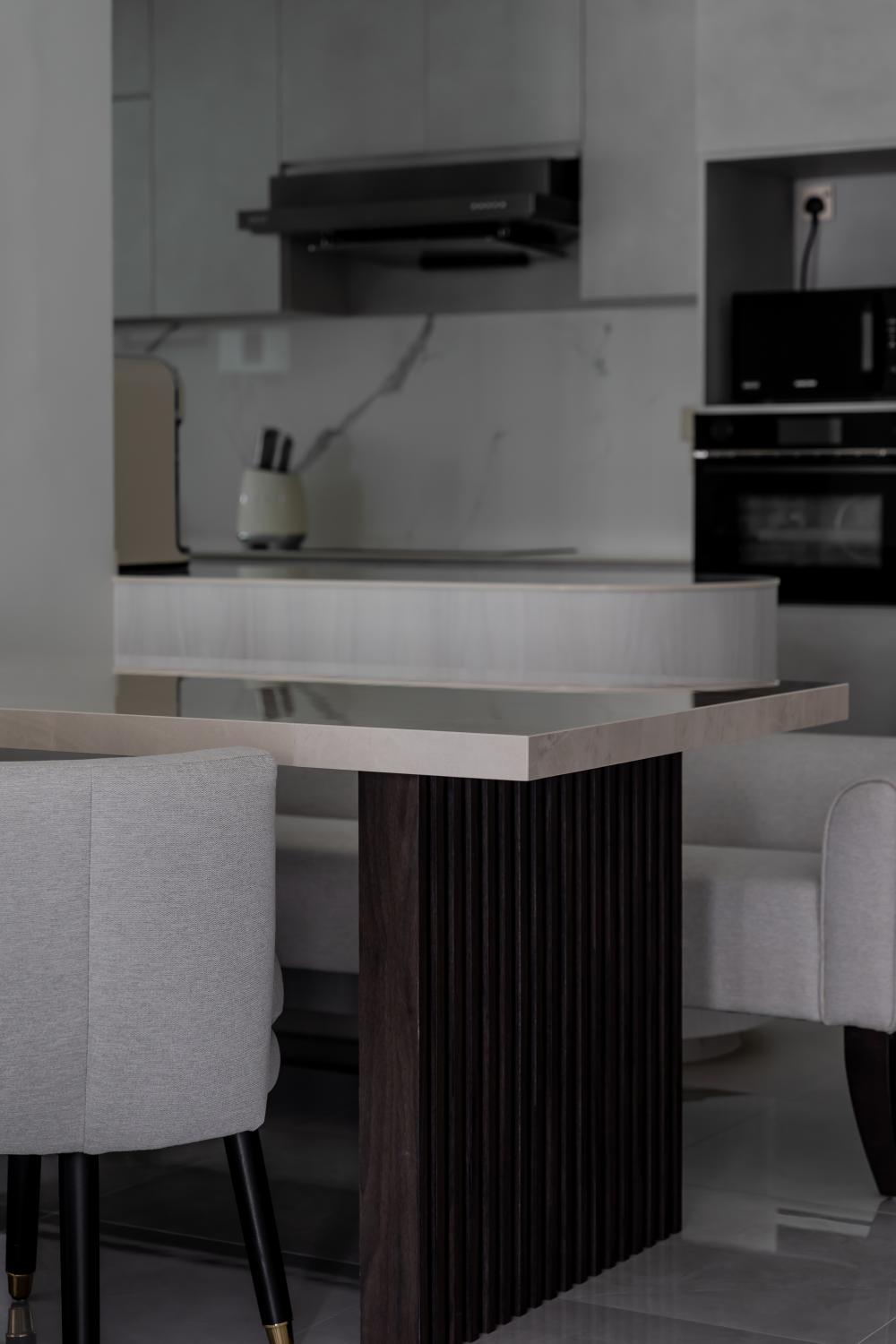 Contemporary Dining Room with Cove Lighting and Ceiling Light