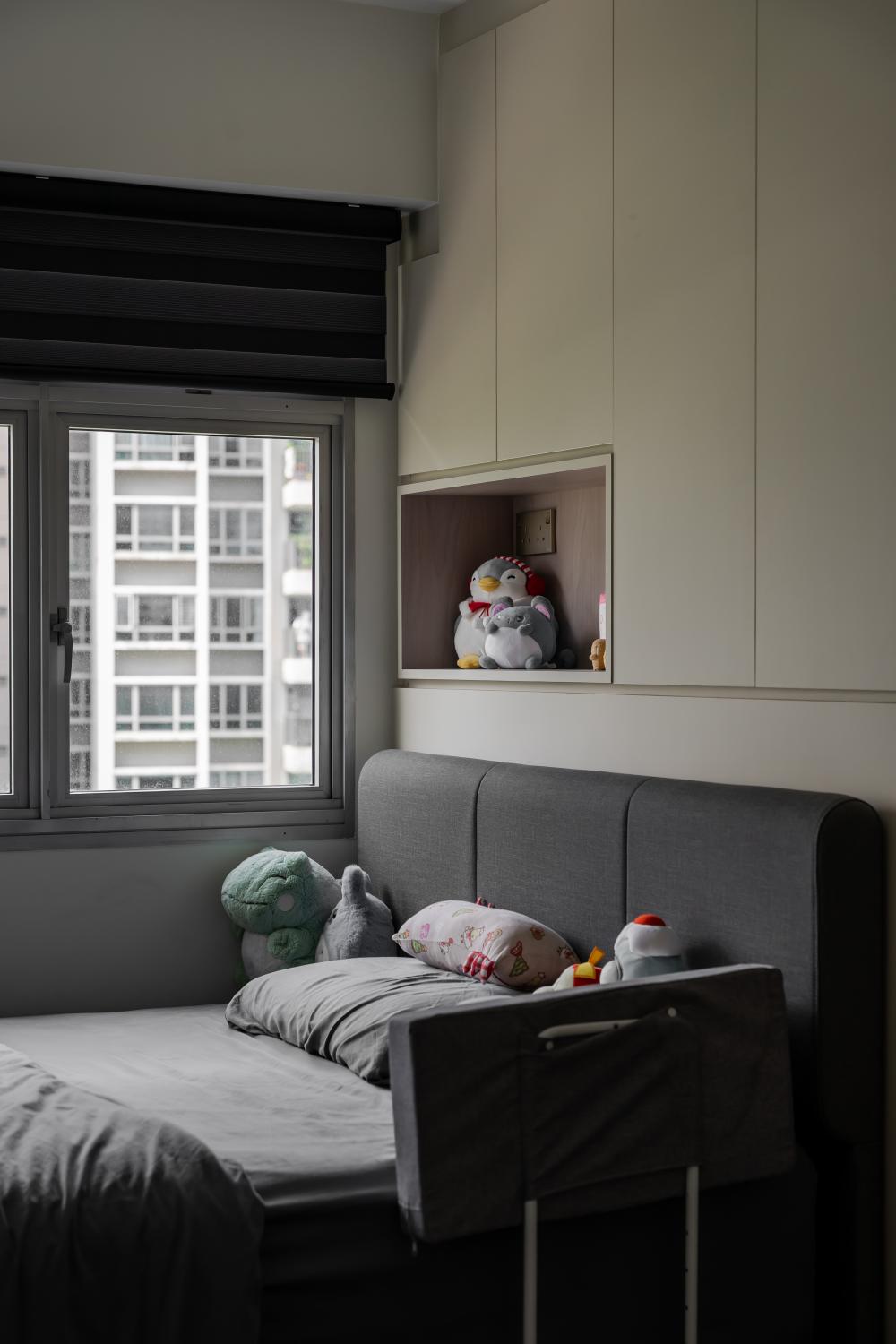 Contemporary Bedroom with Bookshelf and Wardrobe