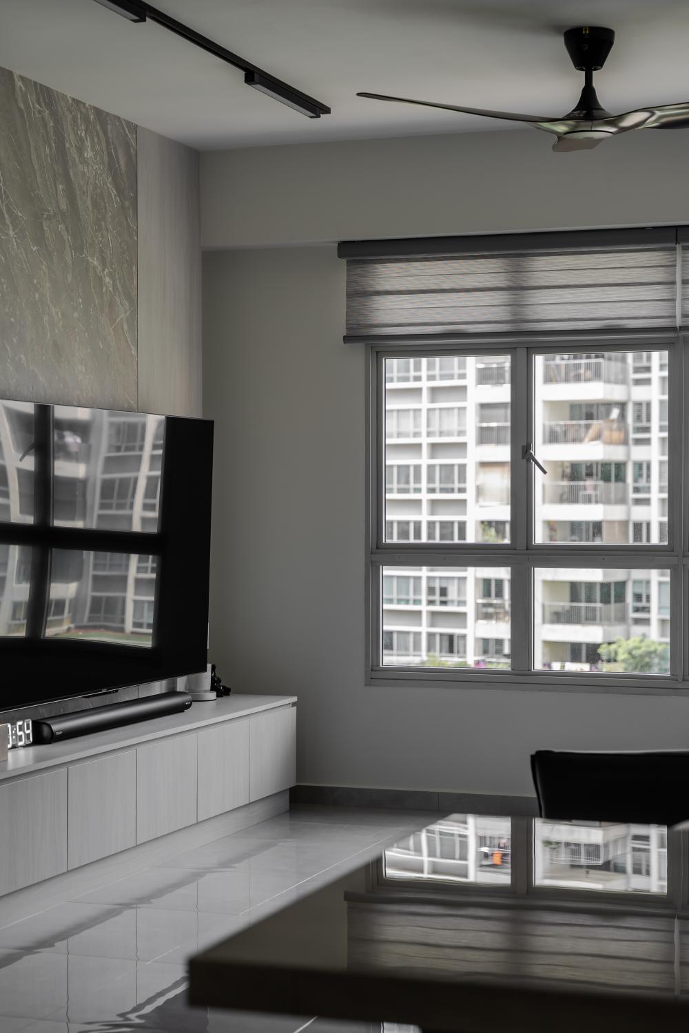 Contemporary Living Room with TV Console and Feature Wall