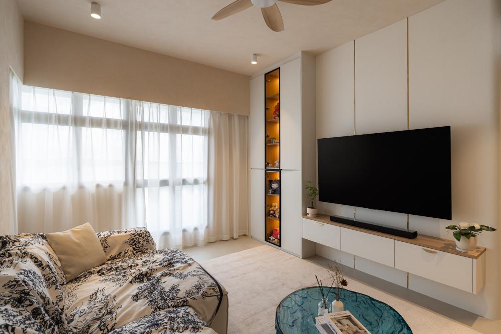Scandinavian Living Room with Vinyl Flooring and TV Console