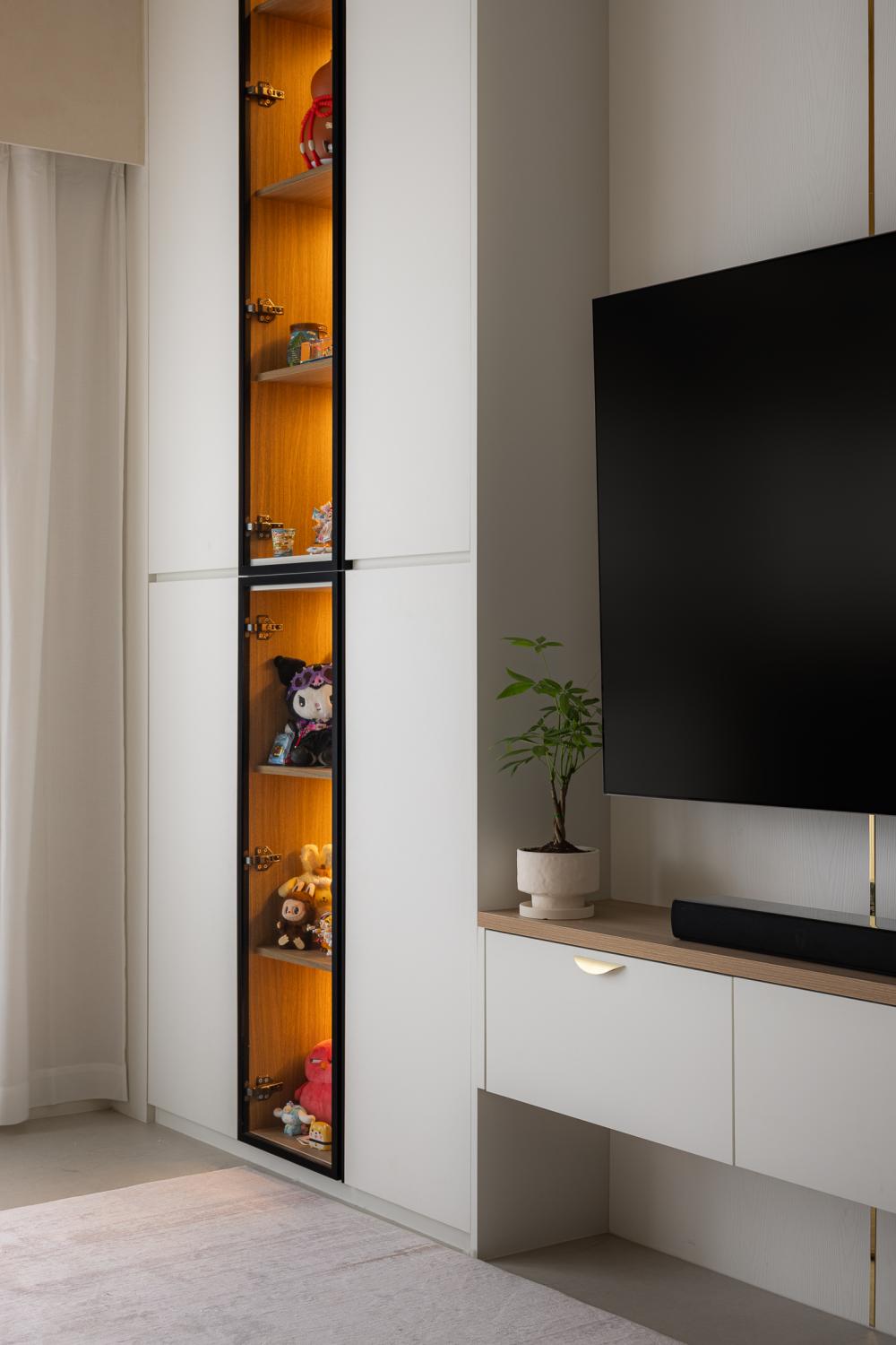 Scandinavian Living Room with Vinyl Flooring and TV Console
