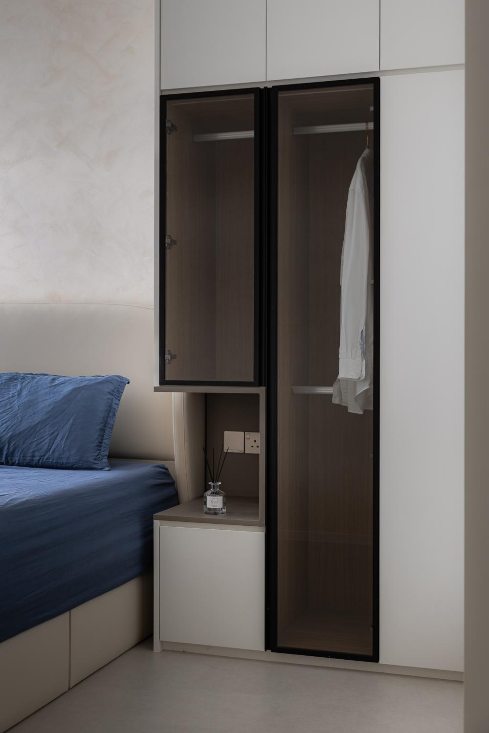 Scandinavian Bedroom with Wardrobe and Bedside Table