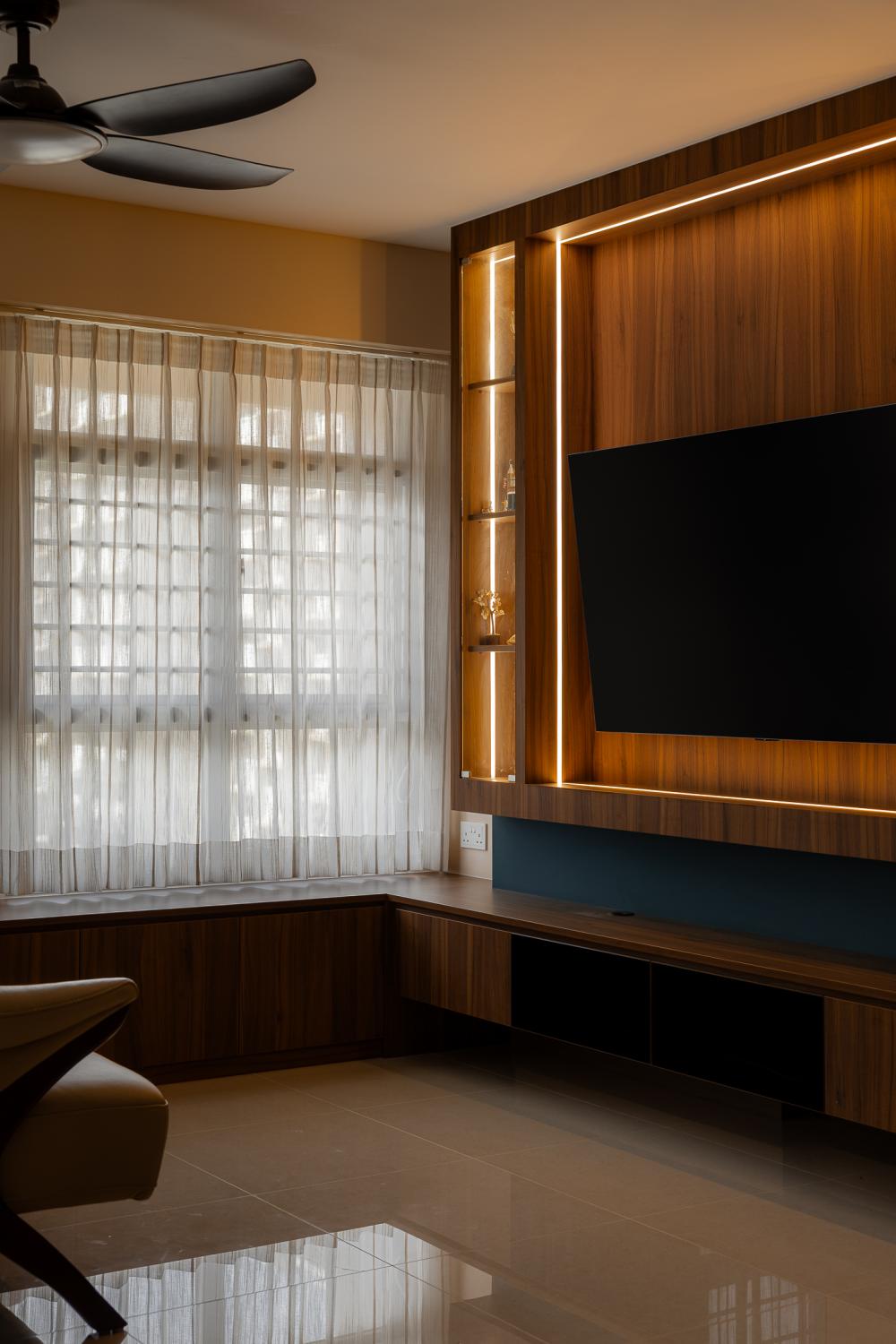 Contemporary Living Room with TV Console and TV