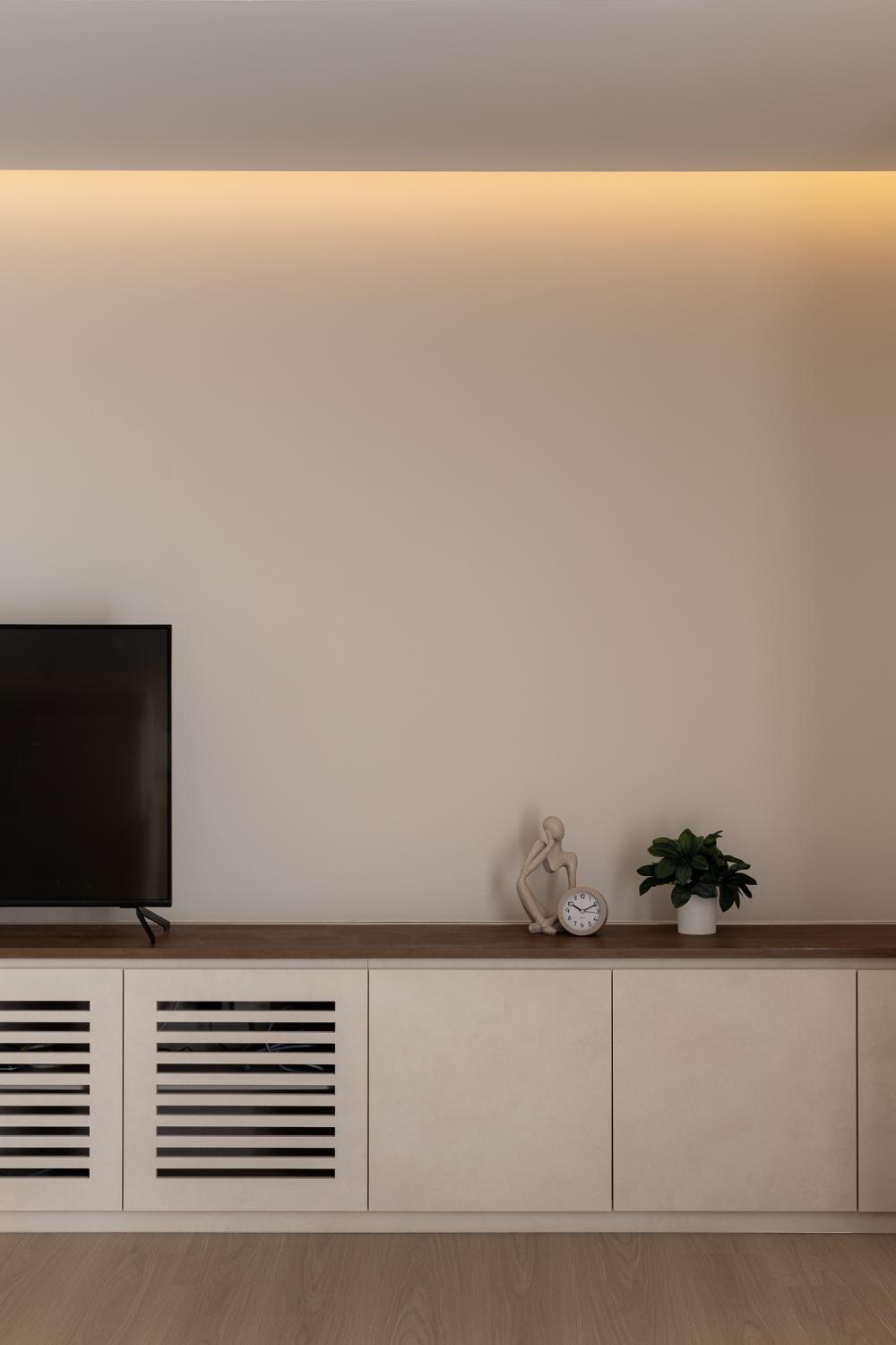 Contemporary Living Room with TV Console and Feature Wall