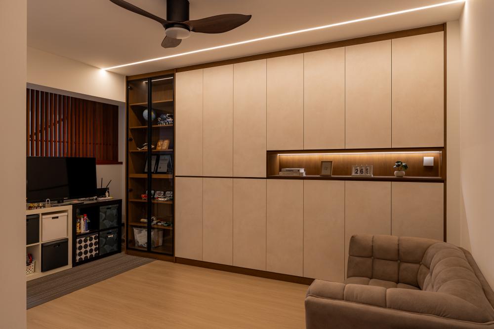 Contemporary Living Room with TV Console and Feature Wall