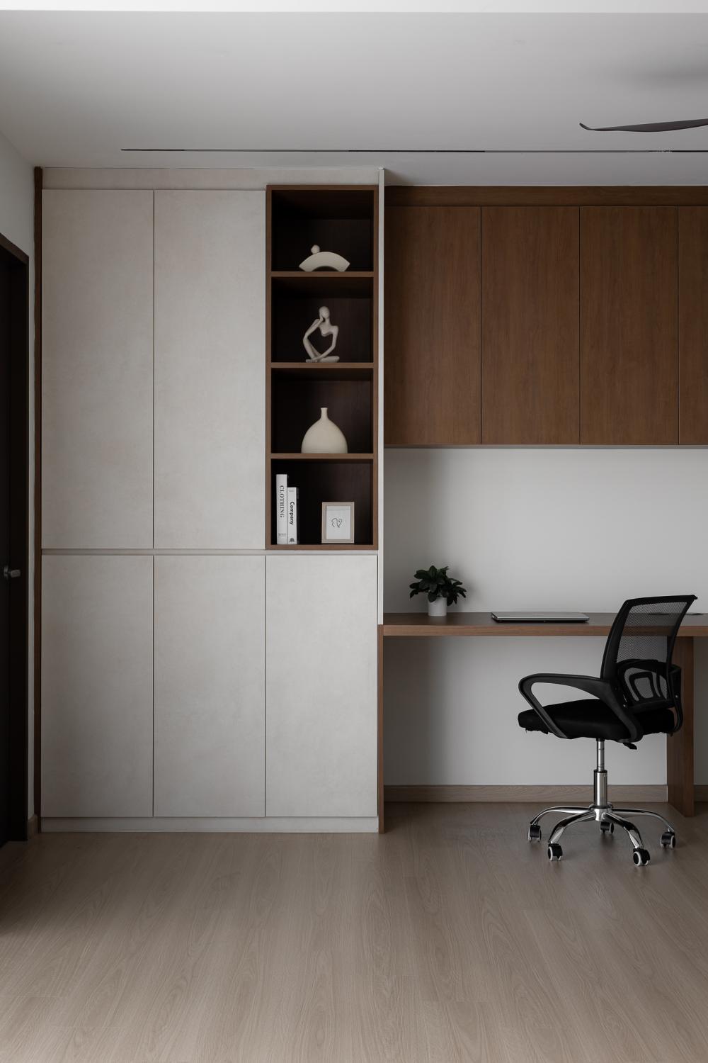 Contemporary Home Office with Bookshelf and Desk