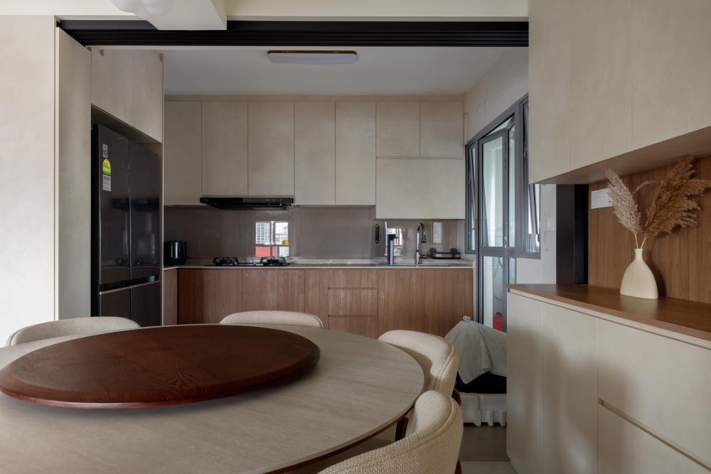 Scandinavian Kitchen with Parquet Floor and Granite Floor