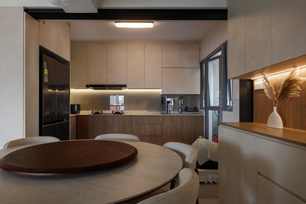 Scandinavian Kitchen with Herringbone Tiling and Cement Floor