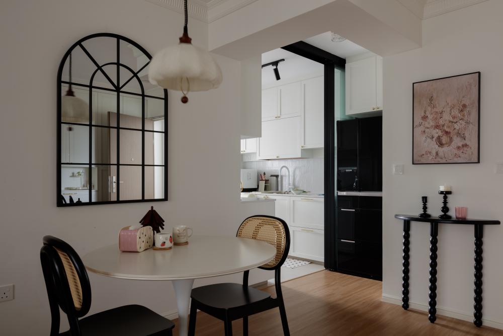 Contemporary Kitchen with Parquet Floor and Kitchen Window