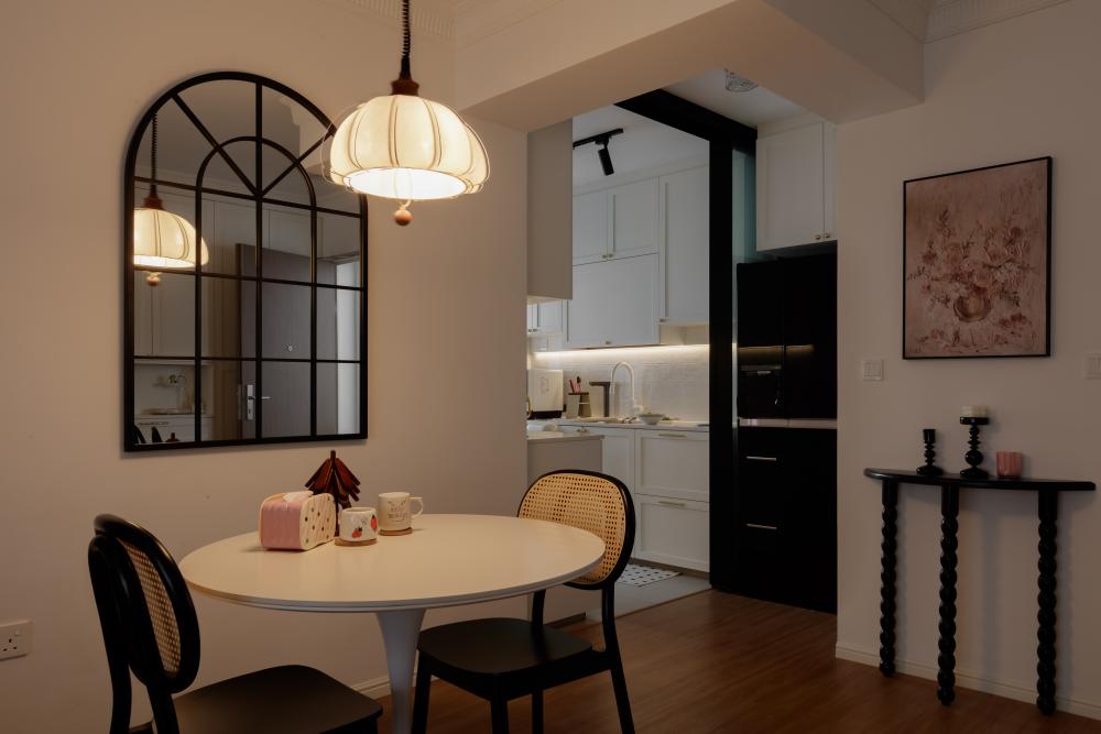 Contemporary Kitchen with Herringbone Tiling and Parquet Floor