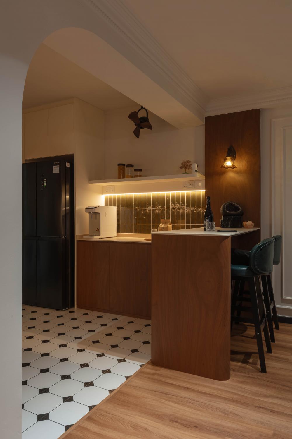 Contemporary Kitchen with Parquet Floor and Cement Floor