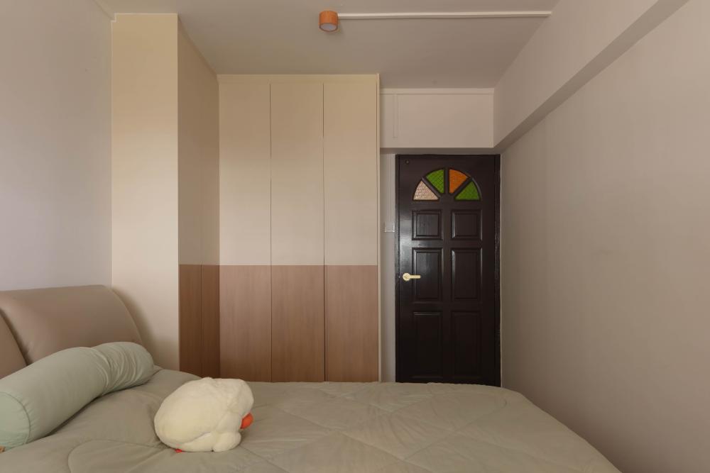 Contemporary Bedroom with Wood Flooring and Drop Ceiling