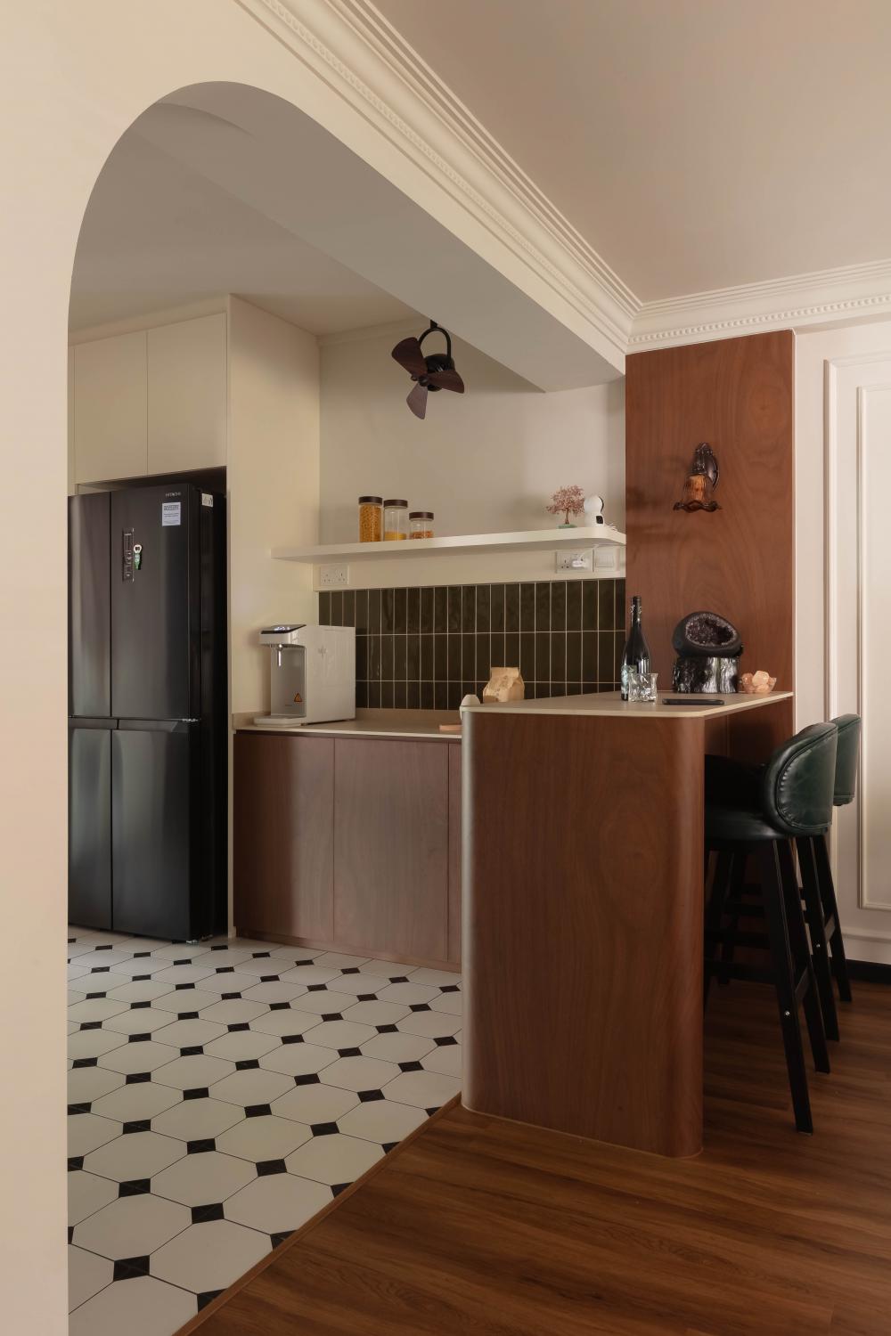 Contemporary Kitchen with Vinyl Flooring and Herringbone Tiling