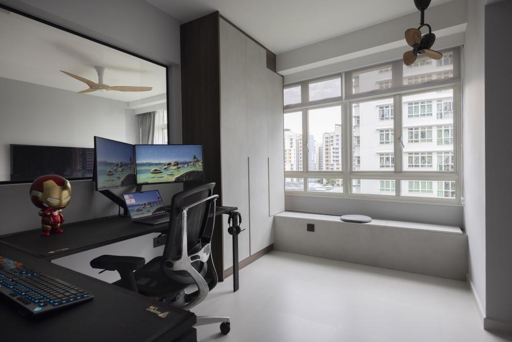 Contemporary Home Office with Desk and Desk Chairs