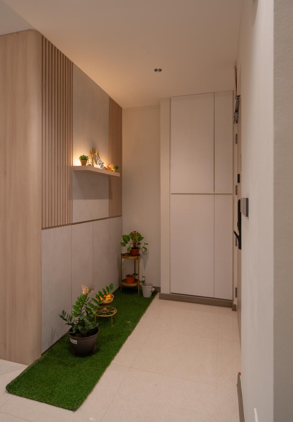 Contemporary Entryway with Mirror and Shoe Cabinets