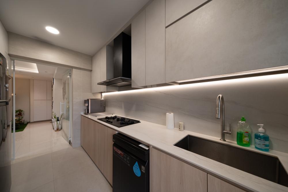Contemporary Kitchen with Wood Flooring and Kitchen Window