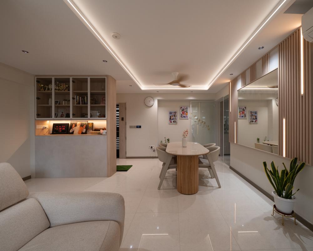Contemporary Living Room with Settee and Countertop