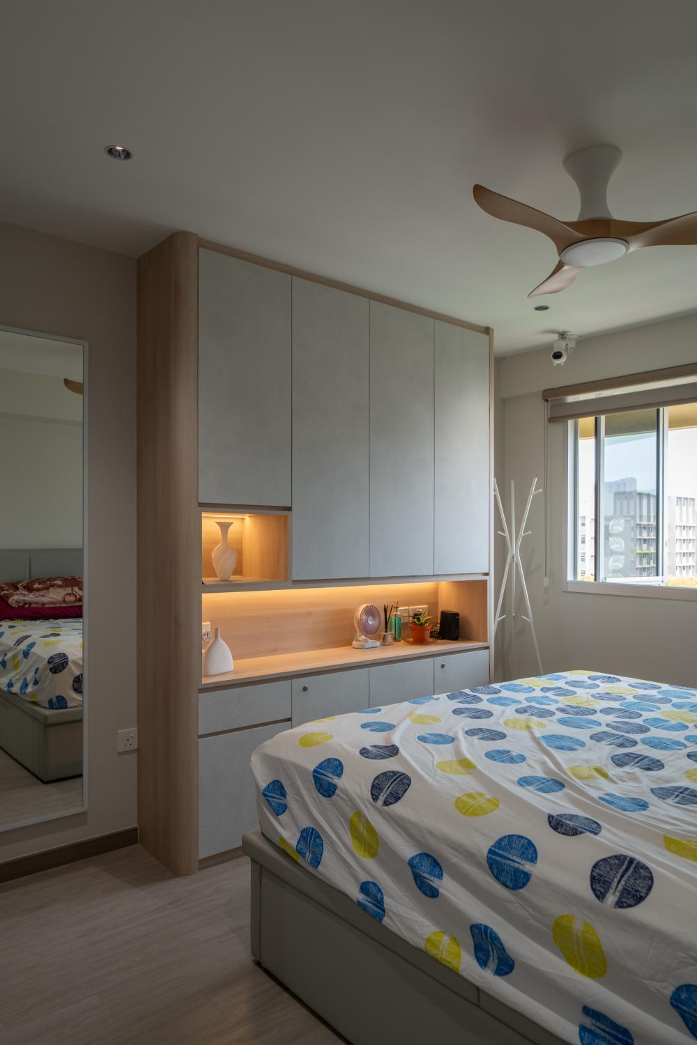 Contemporary Bedroom with Parquet Floor and Wood Flooring