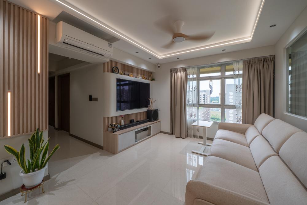 Contemporary Living Room with Downlights and Sofa