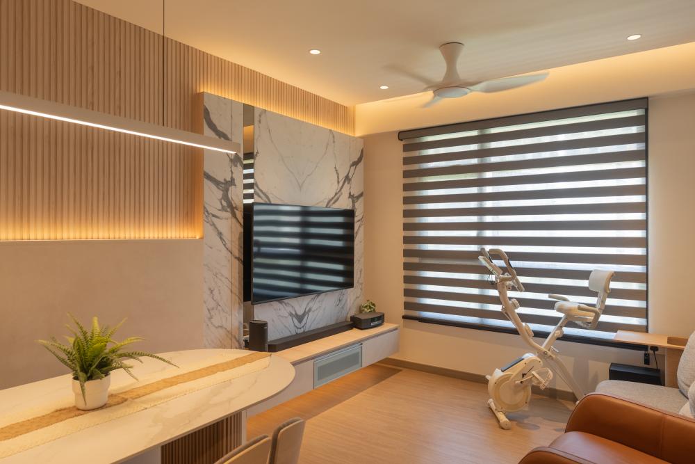 Contemporary Living Room with Feature Wall and Mirror