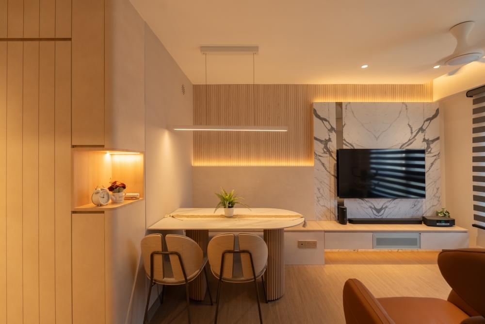 Contemporary Living Room with Cement Floor and Granite Floor
