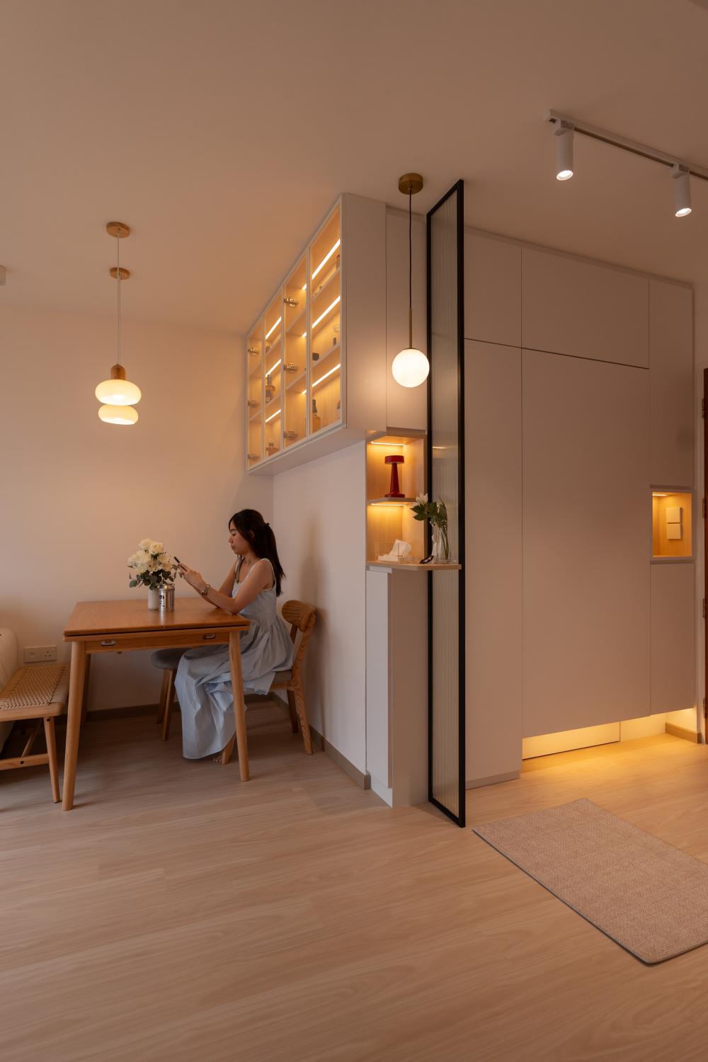 Contemporary Living Room with Granite Floor and Feature Wall
