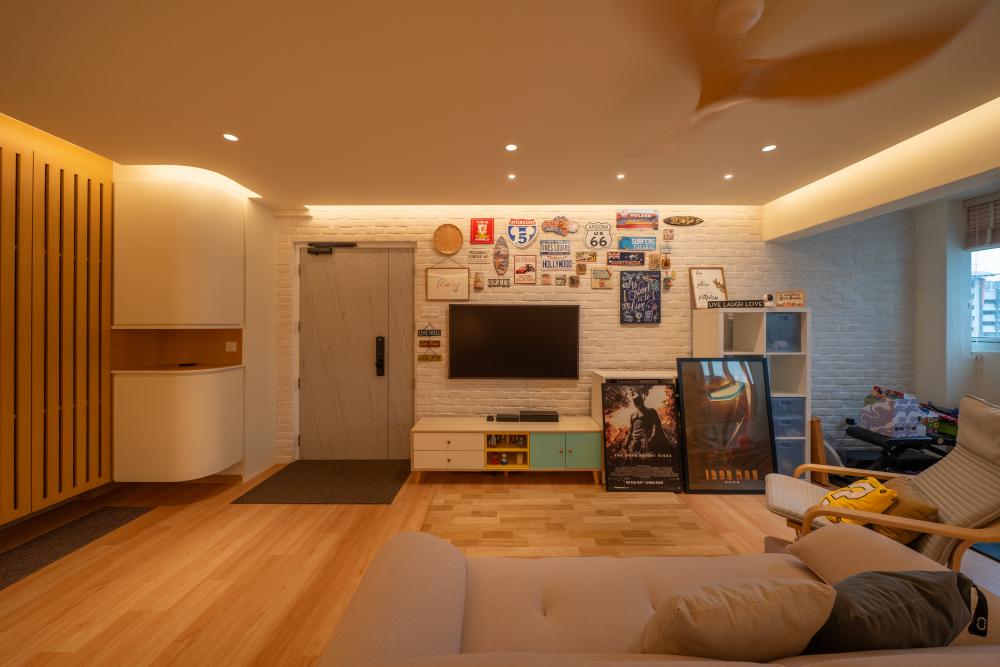 Contemporary Living Room with Settee and Wood Flooring