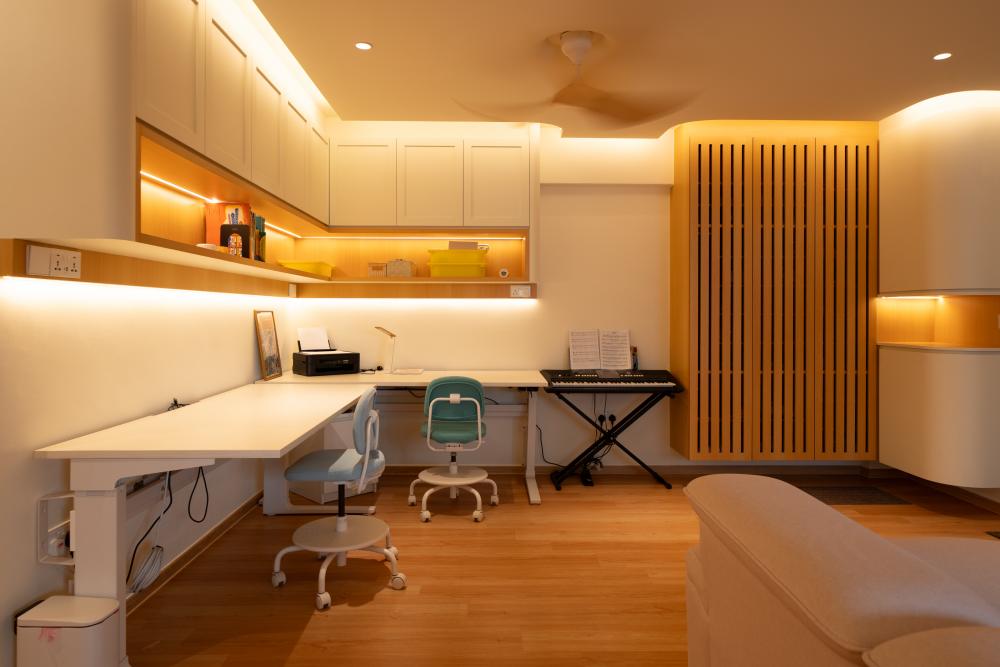 Contemporary Living Room with Feature Wall and Drop Ceiling