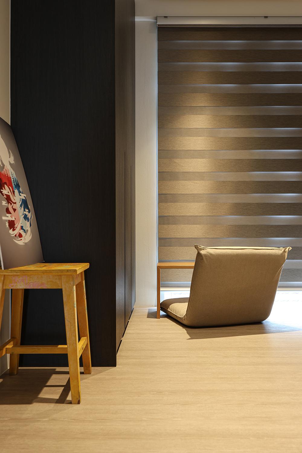 Asian Bedroom with Platform Bed and Wardrobe