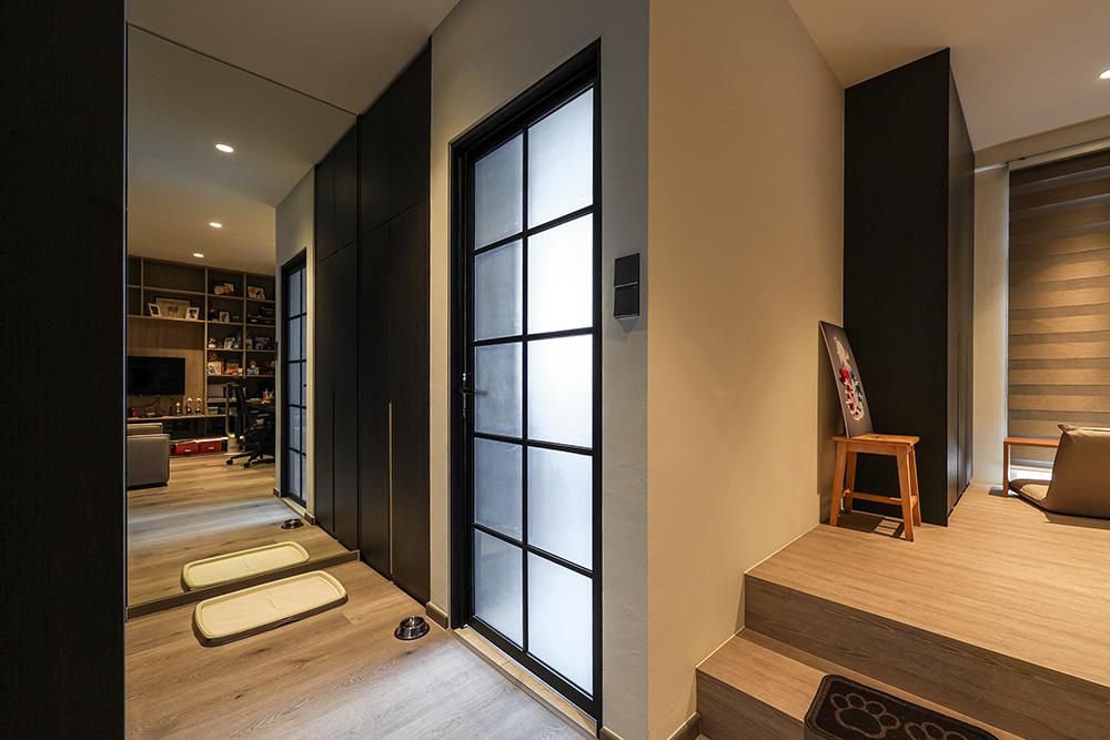 Asian Bedroom with Platform Bed and Mirror