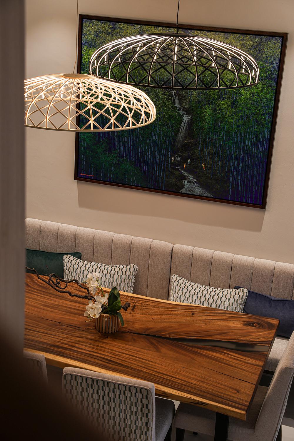 Asian Dining Room with Artwork and Dining Table