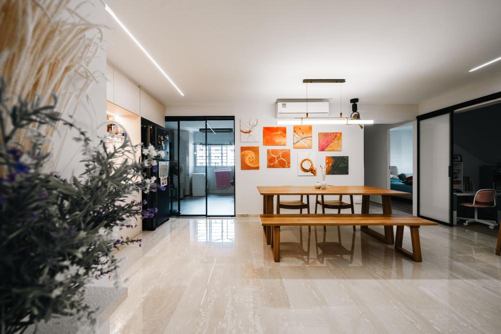 Contemporary Dining Room with Tableware and Drinkware