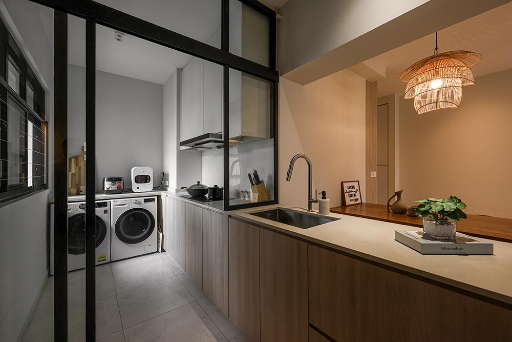 Scandinavian Kitchen with Countertop and Glass Door