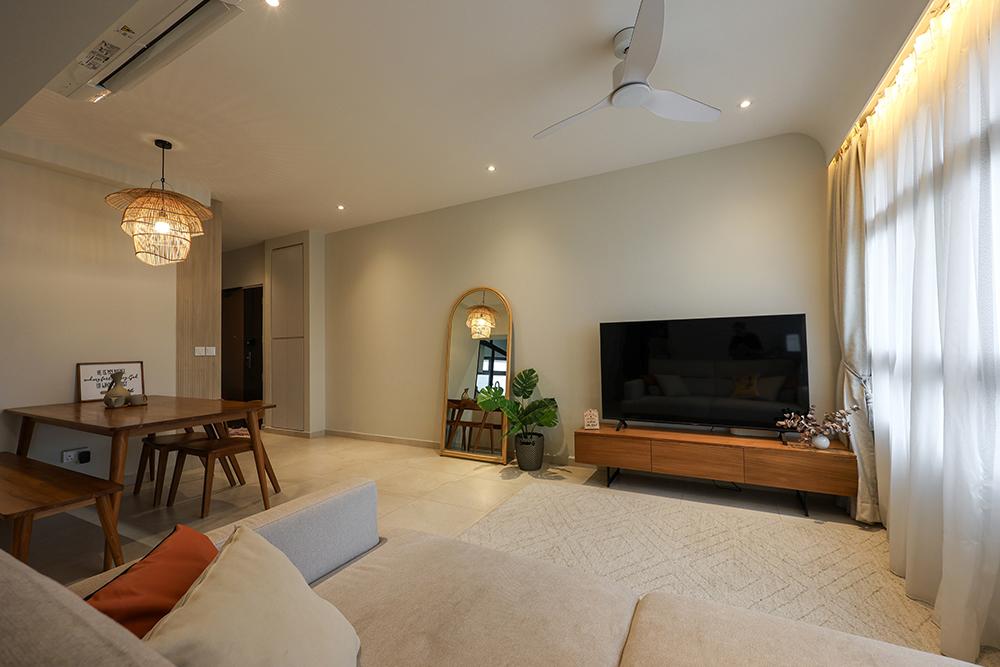 Scandinavian Living Room with Mirror and Paintings