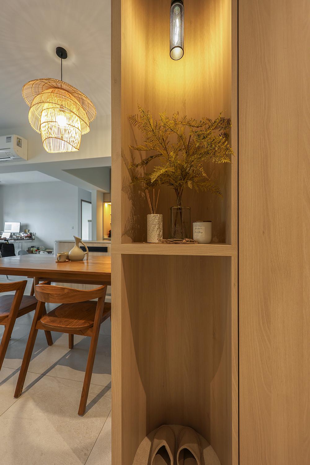 Scandinavian Foyer with Display Cabinets and Shoe Cabinets