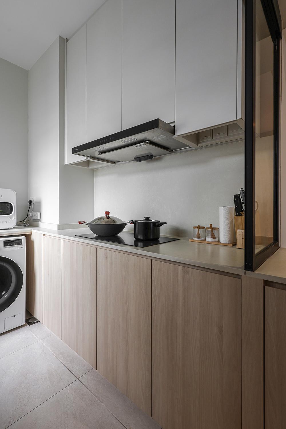 Scandinavian Kitchen with Countertop and Kitchen Cabinets