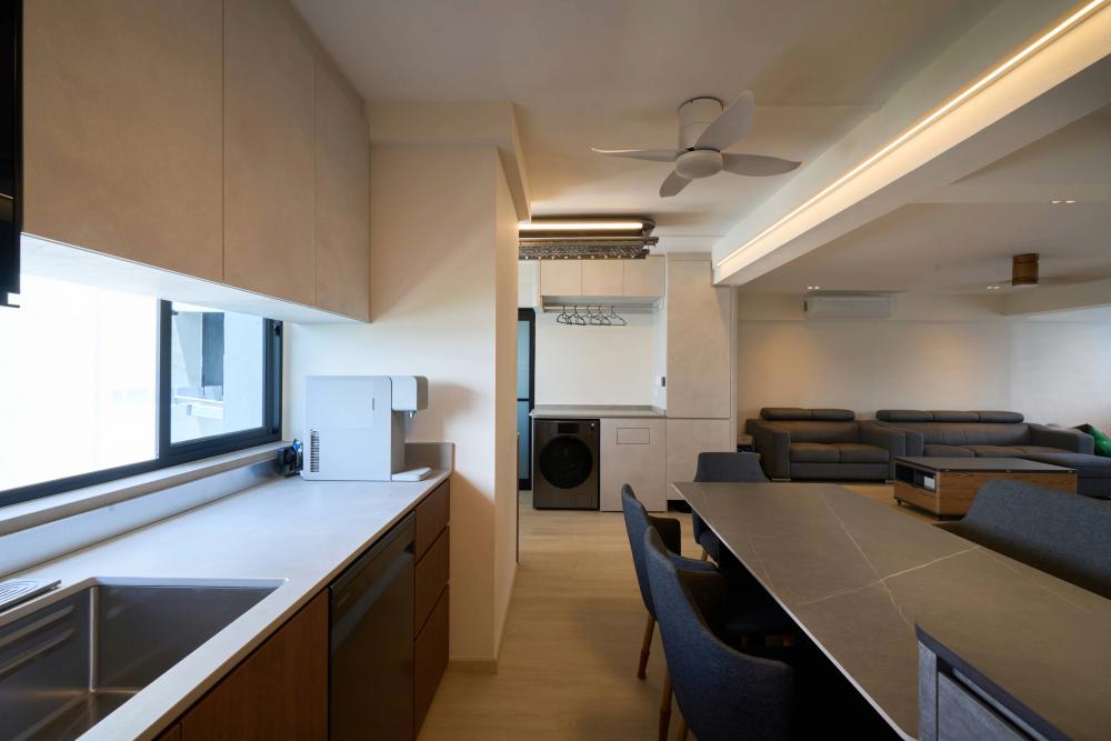 Minimalist Kitchen with Countertop and Vinyl Flooring