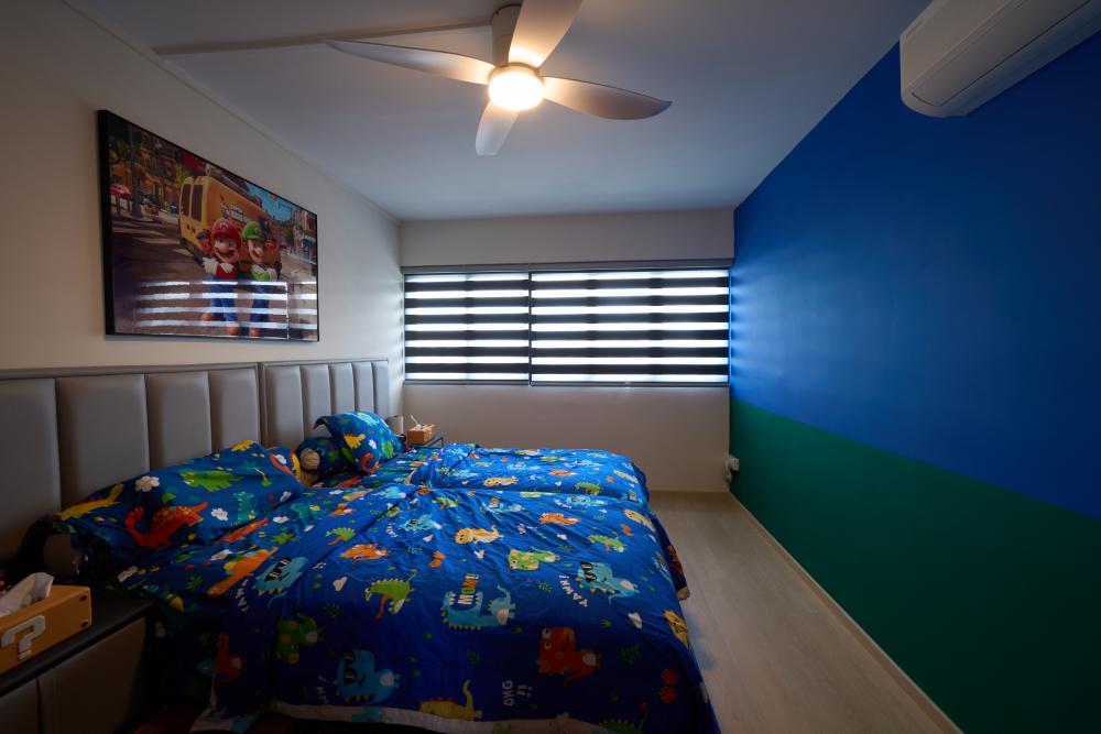 Minimalist Bedroom with Vinyl Flooring and Built-in Bed