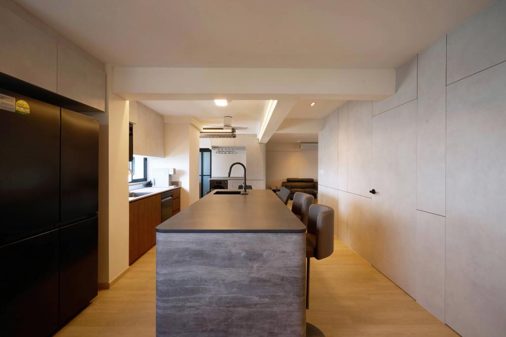 Minimalist Kitchen with Countertop and Vinyl Flooring