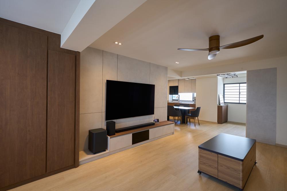 Minimalist Living Room with Vinyl Flooring and TV Console