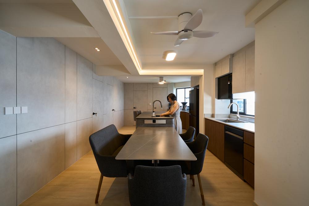 Minimalist Kitchen with Countertop and Vinyl Flooring
