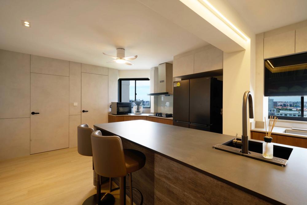Minimalist Kitchen with Countertop and Vinyl Flooring