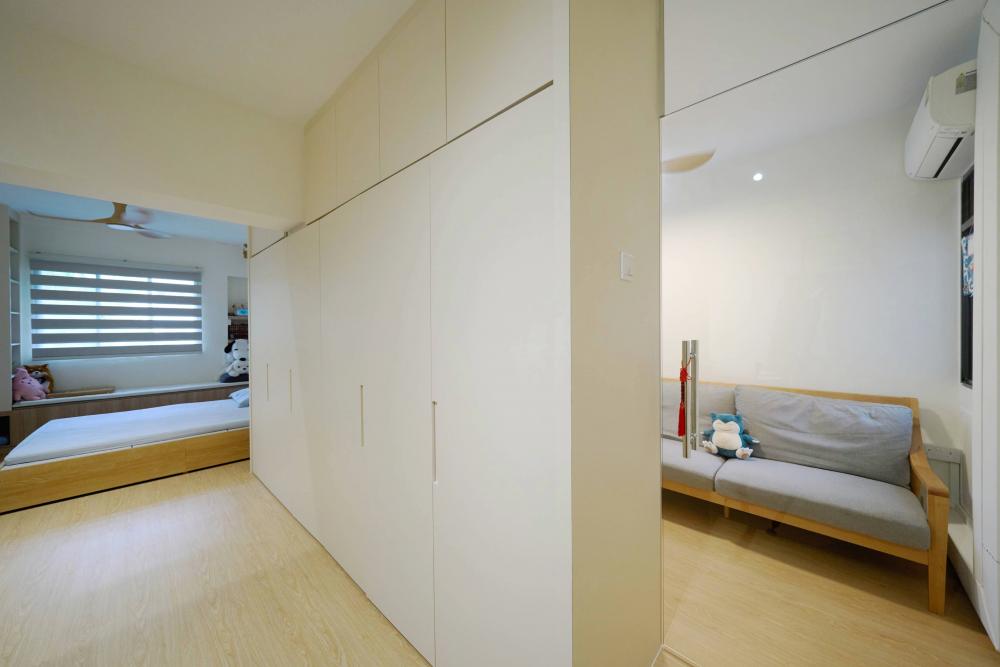 Scandinavian Bedroom with Vinyl Flooring and Wardrobe