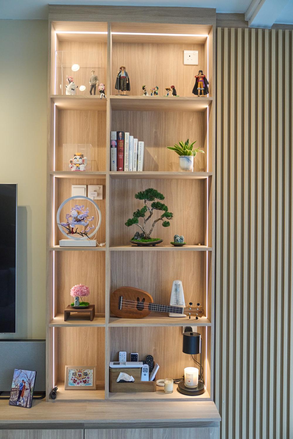 Scandinavian Living Room with Bookshelf and TV Console
