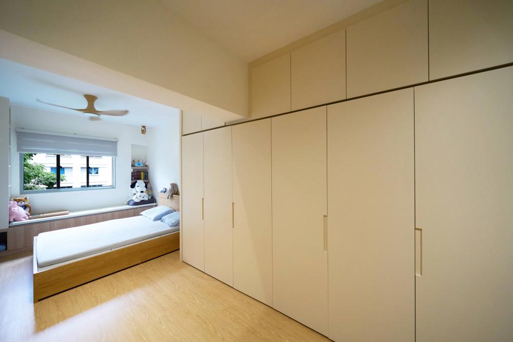 Scandinavian Bedroom with Settee and Vinyl Flooring