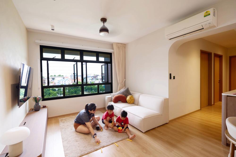 Contemporary Living Room with Vinyl Flooring and TV Console