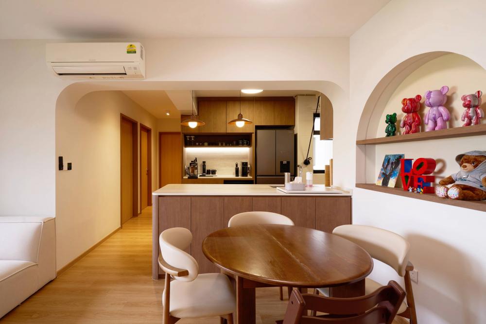 Contemporary Dining Room with Vinyl Flooring and Open Kitchen