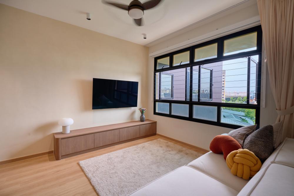 Contemporary Living Room with Vinyl Flooring and TV Console