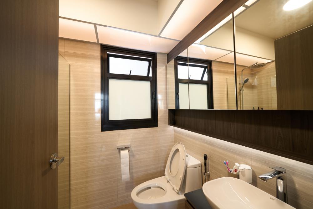 Contemporary Bathroom with Mirror and Rainshower